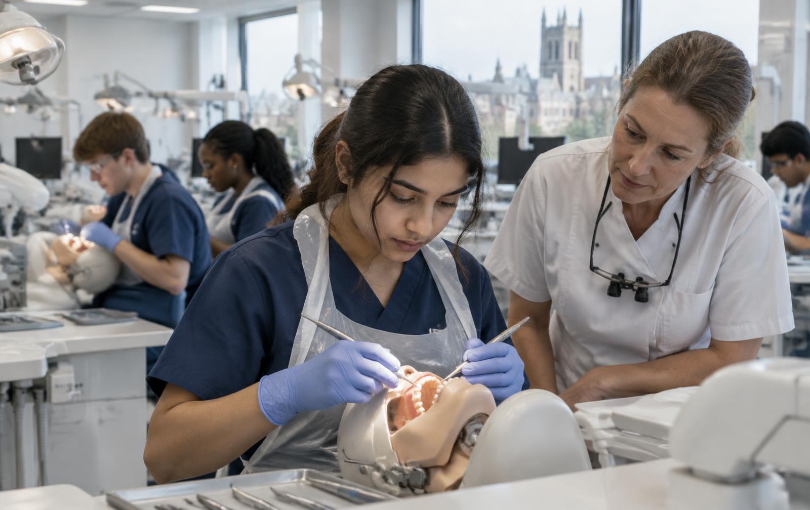 A dentistry student developing clinical skills with a teacher